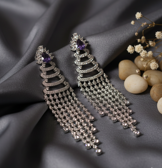 Royal Amethyst Cascade American Diamond Earrings