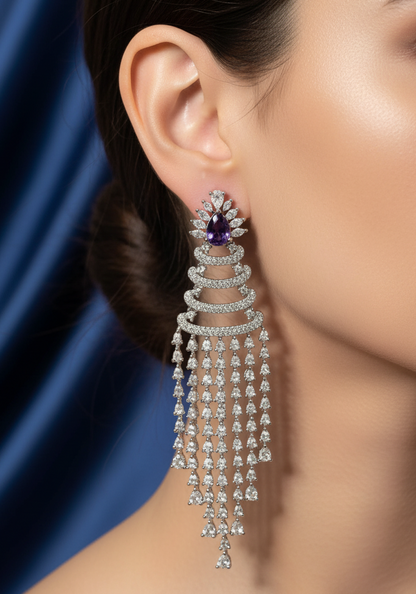 Royal Amethyst Cascade American Diamond Earrings