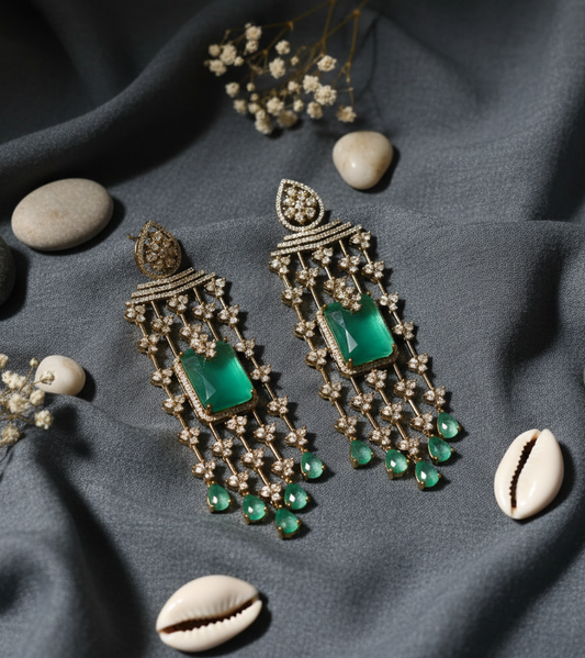 Emerald Radiance Chandelier American Diamond Earrings
