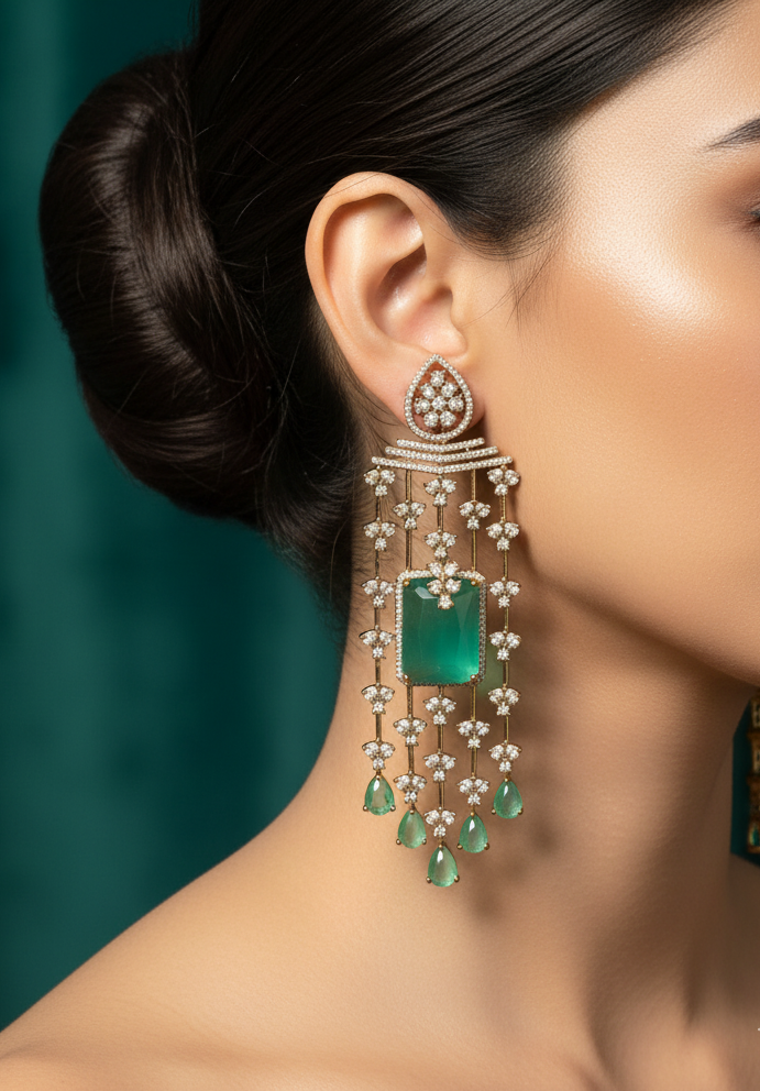Emerald Radiance Chandelier American Diamond Earrings