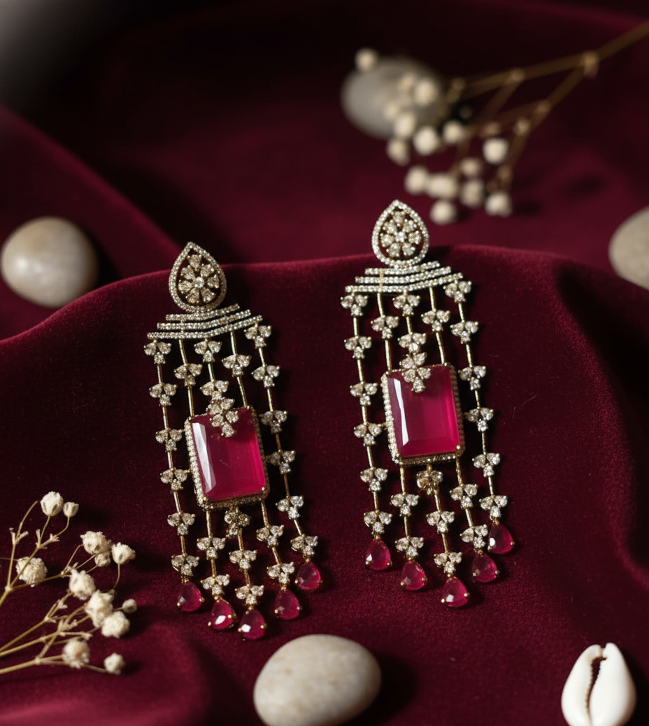 Emerald Radiance Chandelier American Diamond Earrings