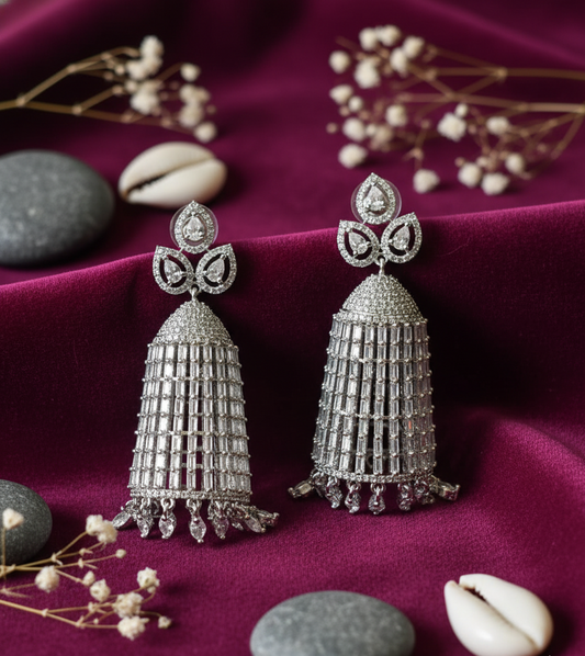 American Diamond Bloom Jhumka Earrings