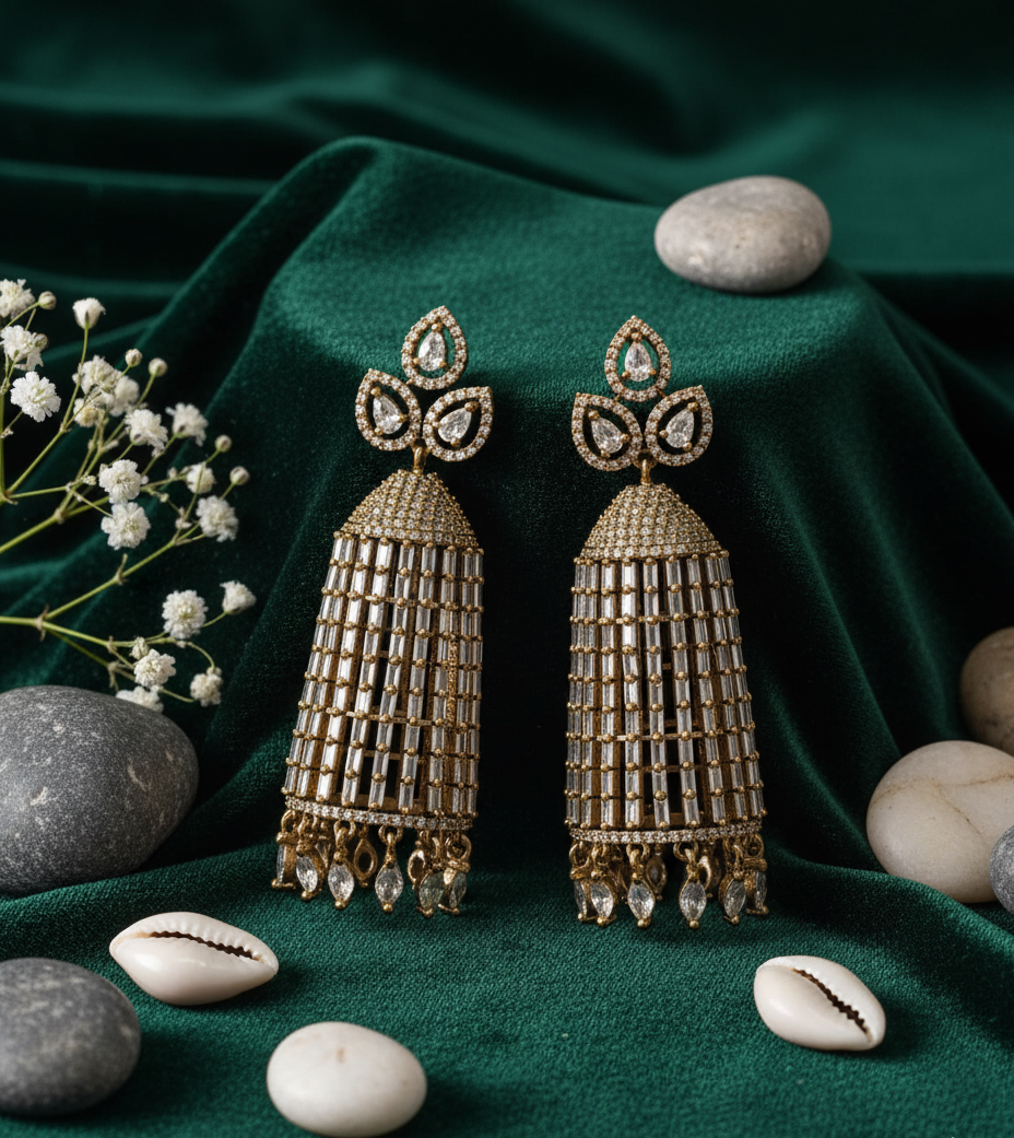 American Diamond Bloom Jhumka Earrings