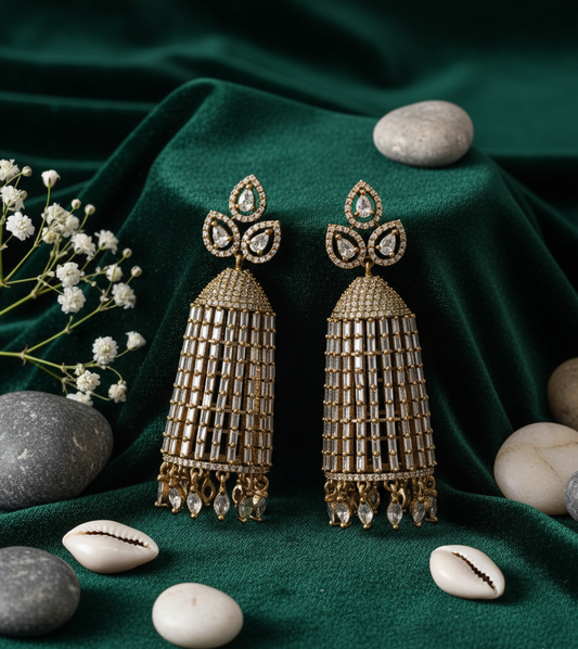 American Diamond Bloom Jhumka Earrings