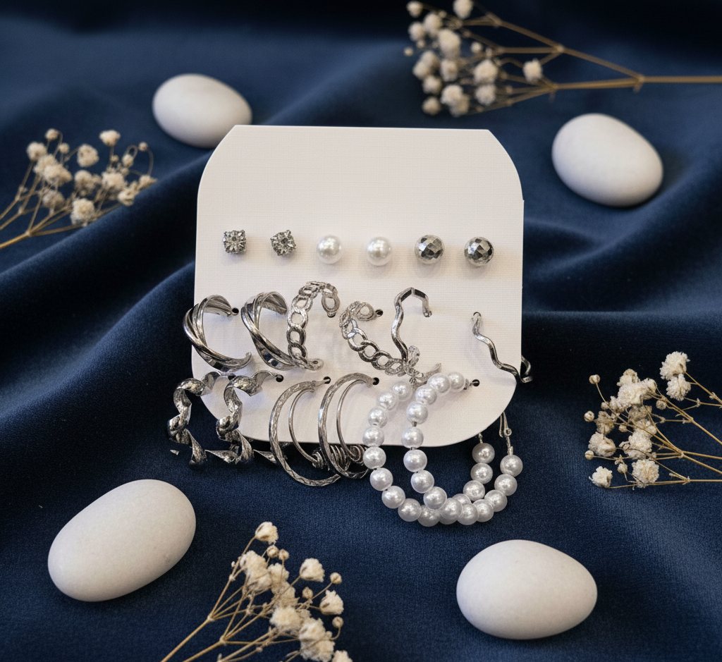 Pack of 9 Golden & Silver Earrings