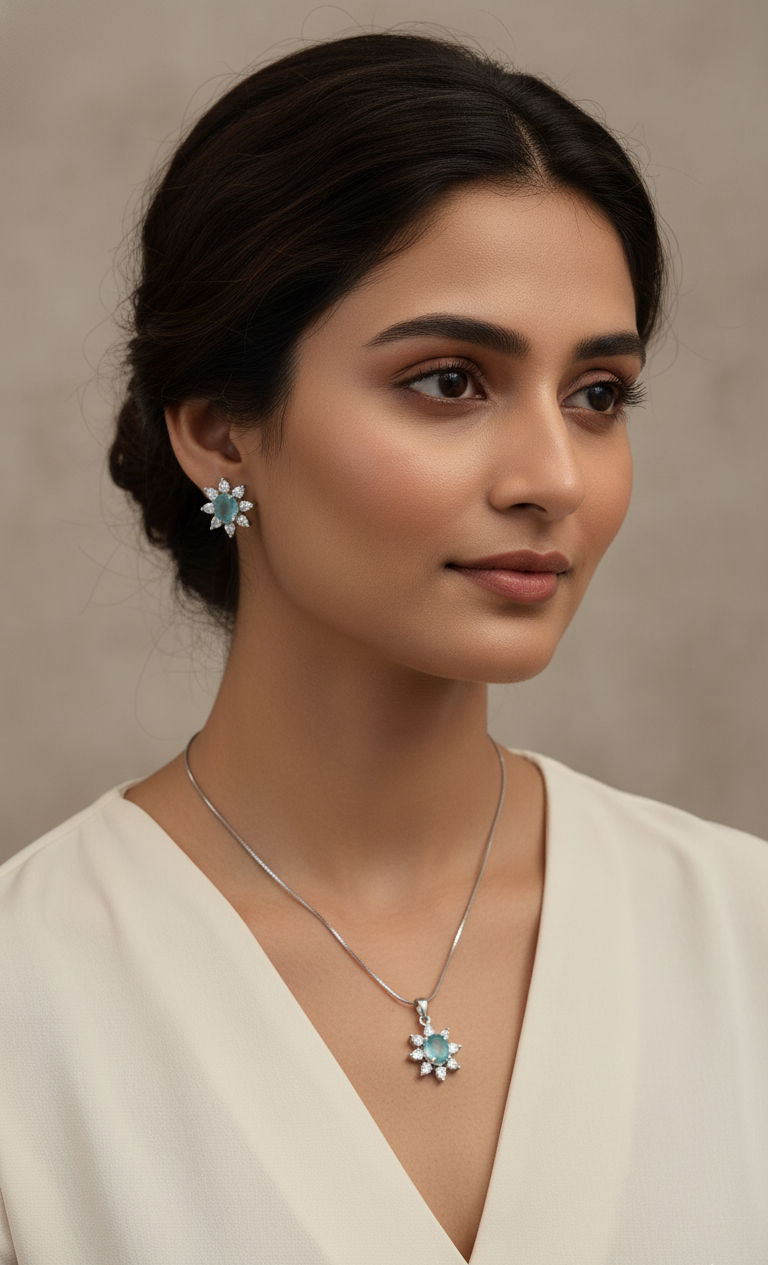 Aqua Bloom Diamond & Aquamarine Necklace Set