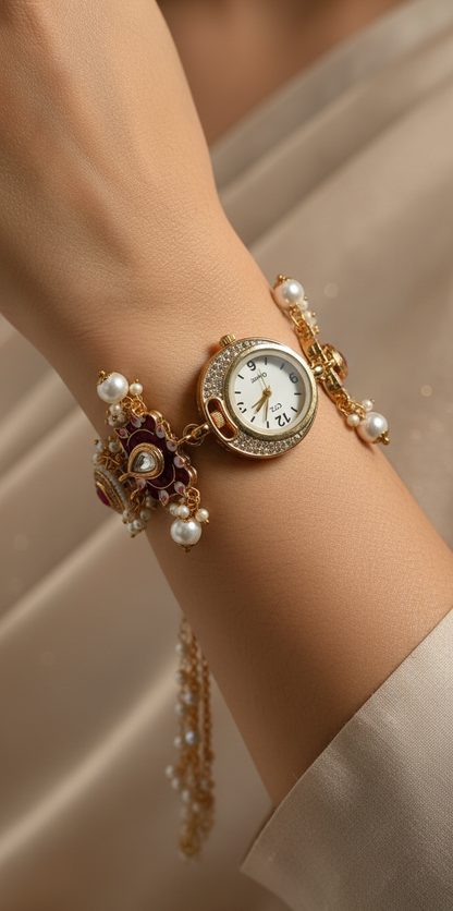 Kundan & Pearl Elegance Watch Bracelet