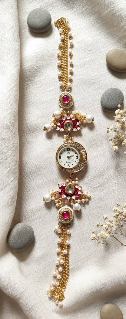 Kundan & Pearl Elegance Watch Bracelet