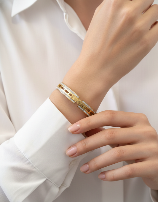 Dazzling Duo-Tone Gold & Crystal Bangle