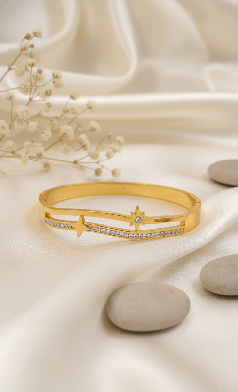 "Geometric Radiance" Baguette Crystal Gold Bangle