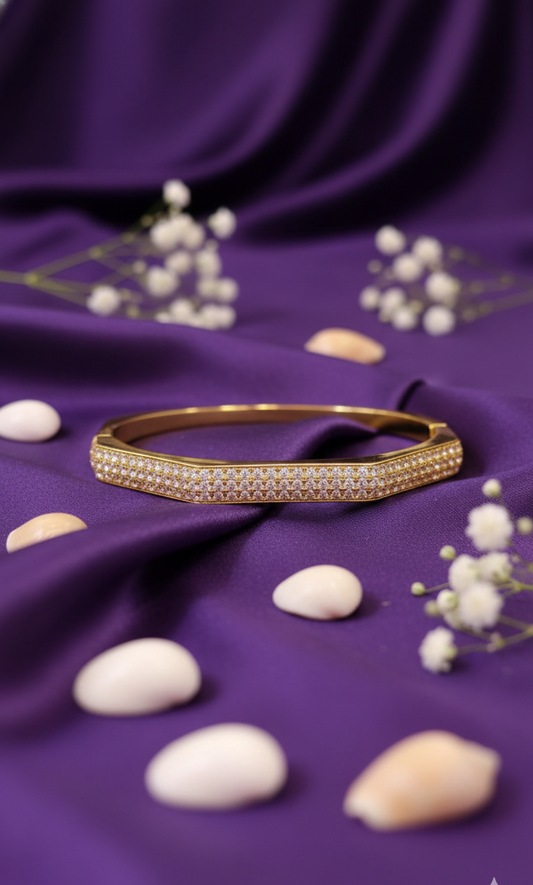 Golden Hexagonal Pave Bangle