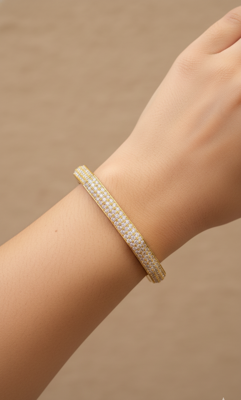 Golden Hexagonal Pave Bangle