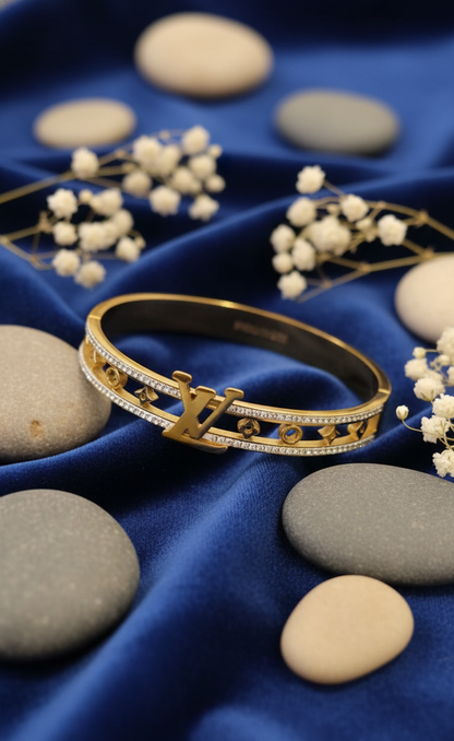 Gold Monogrammed "LV" Crystal Cuff Bracelet