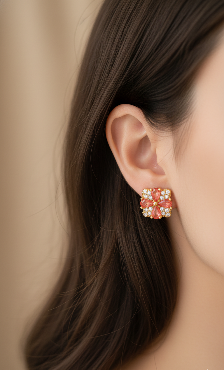 Midnight Onyx Blossom Stud Earrings