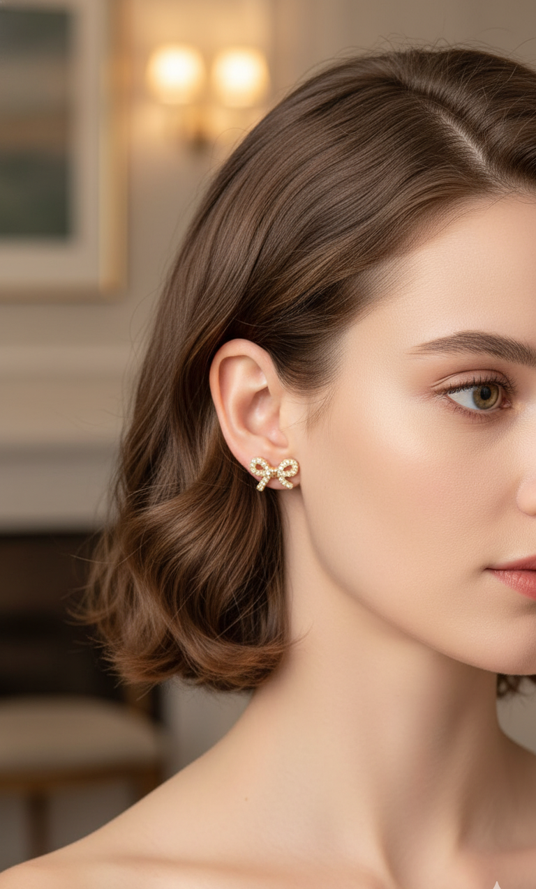 Dainty Pave Bow Stud Earrings