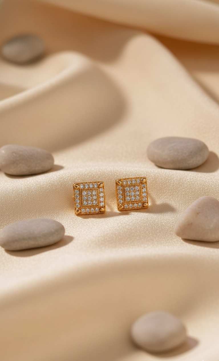 Dazzling Pave Square Stud Earrings