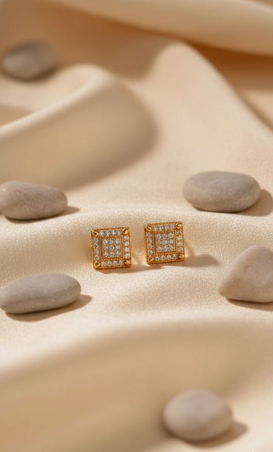 Dazzling Pave Square Stud Earrings
