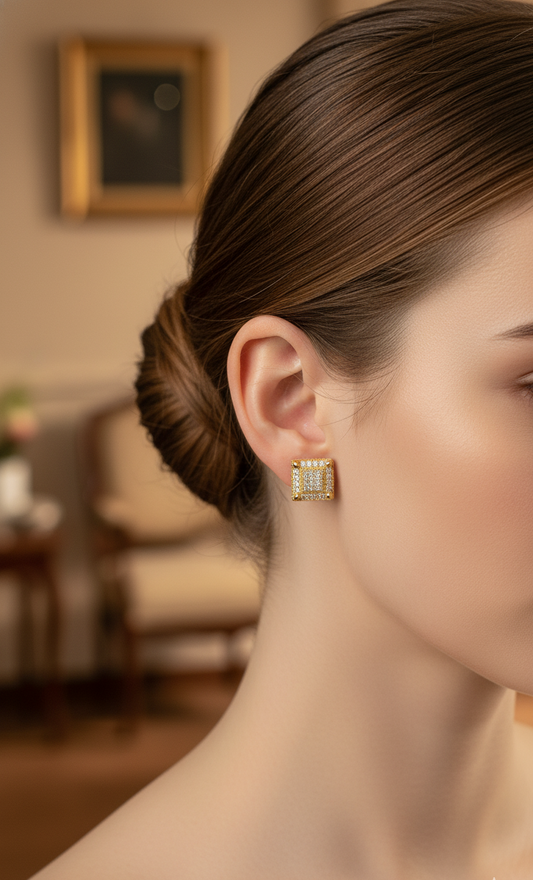 Dazzling Pave Square Stud Earrings