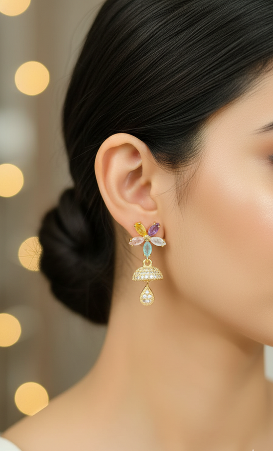 Floral Gemstone Jhumka Earrings