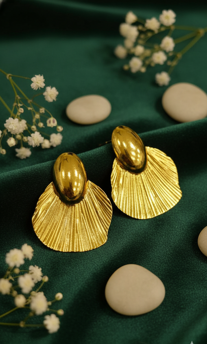 Golden Elegance Fan Drop Earrings