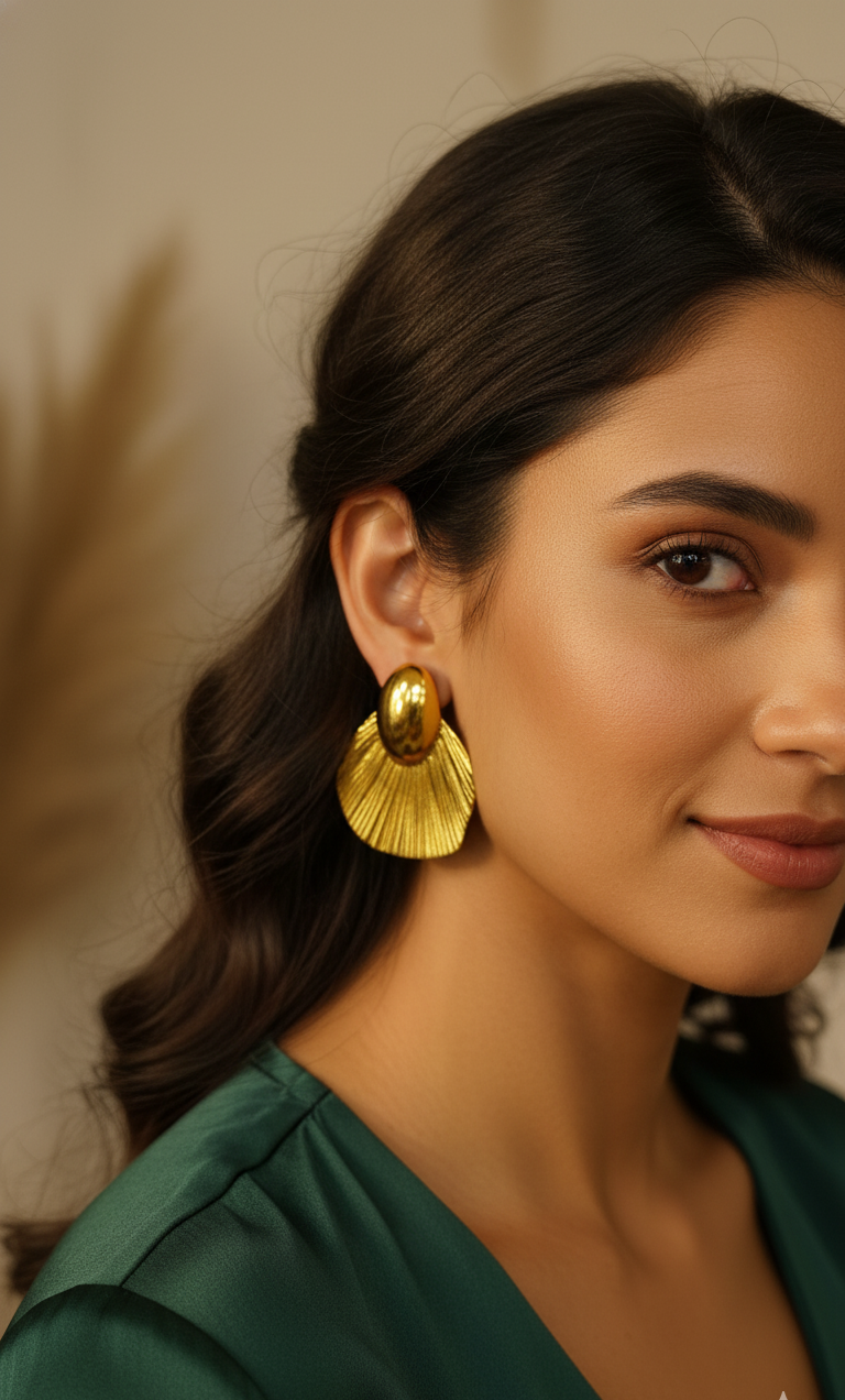 Golden Elegance Fan Drop Earrings