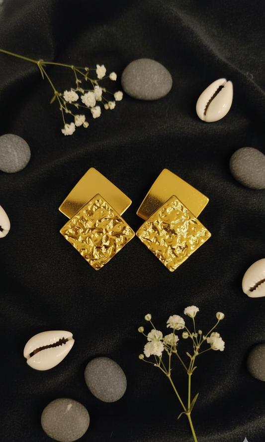 Textured Geometric Gold Earrings