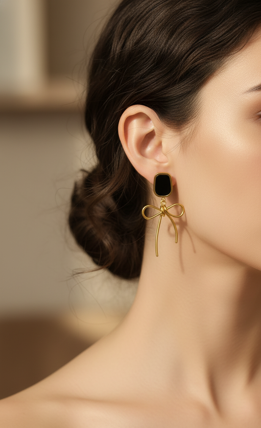 Elegant & Gold Bow Drop Earrings