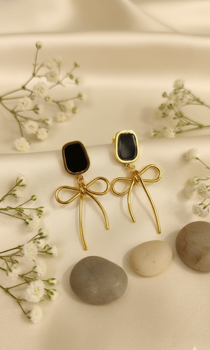 Elegant & Gold Bow Drop Earrings