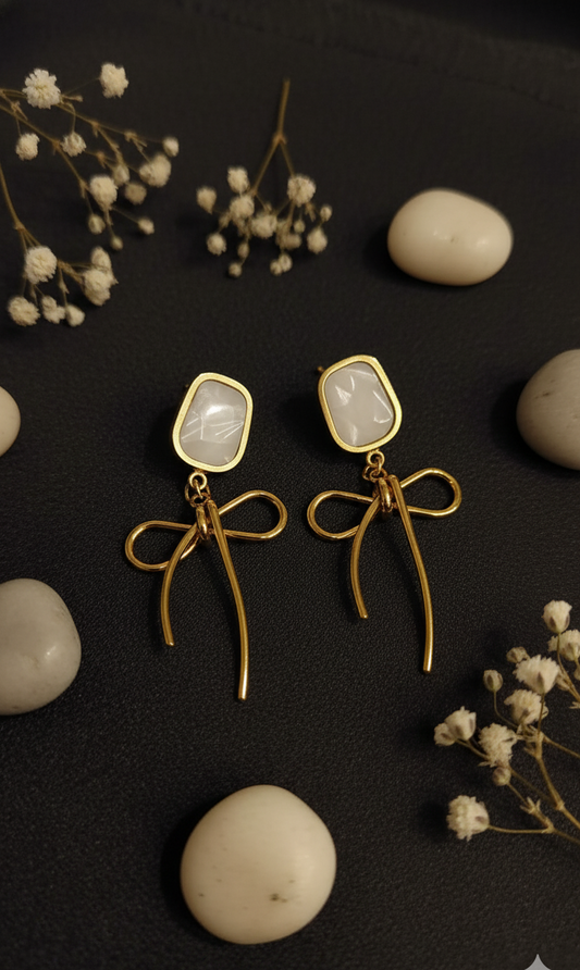 Elegant & Gold Bow Drop Earrings