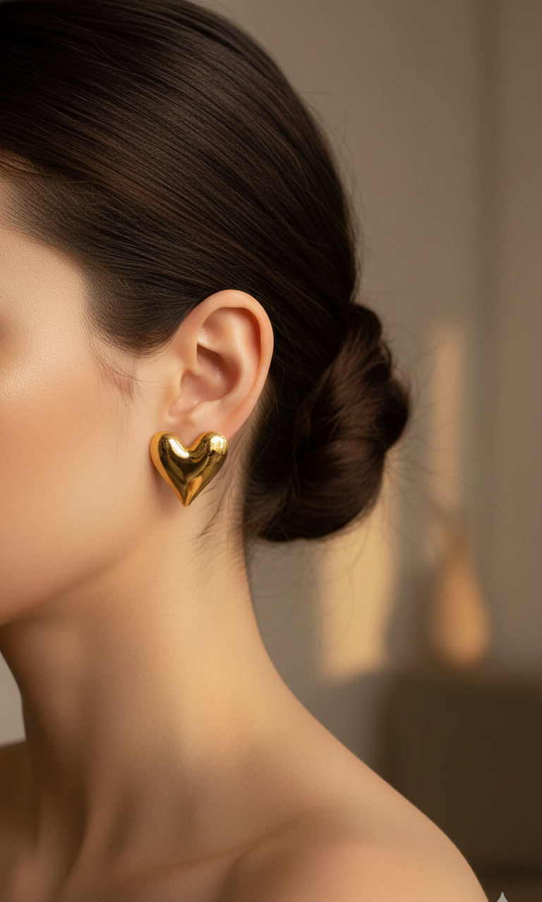 Chic Gold Heart Stud Earrings