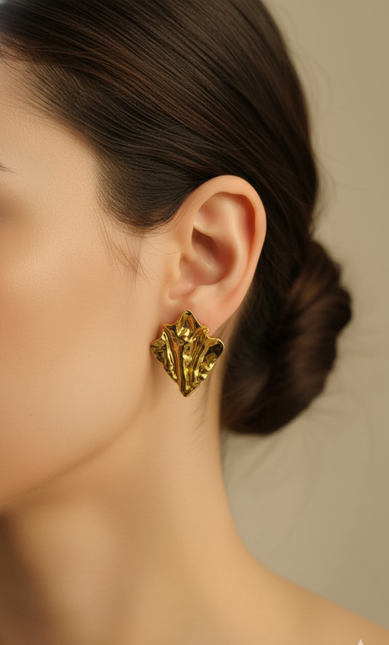 Textured Gold Leaf Stud Earrings