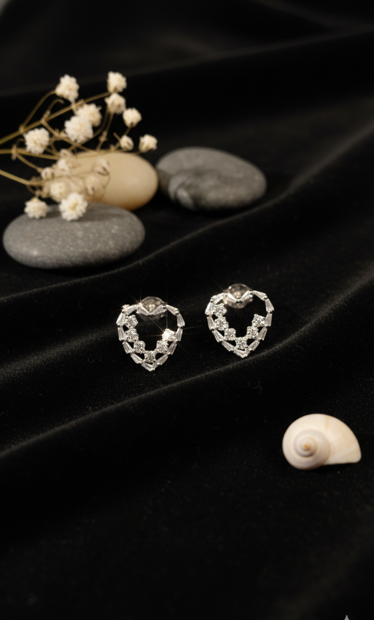 Sparkling Silver Heart Hoop Earrings