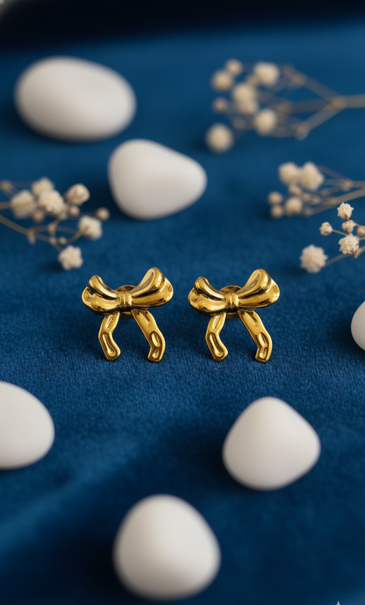 Golden Bow Stud Earrings