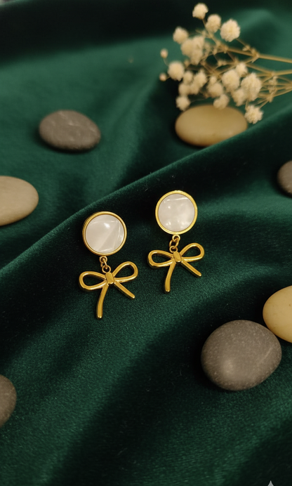 Golden Bow Drop Earrings