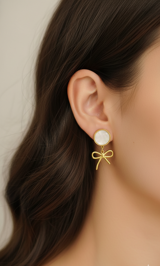 Golden Bow Drop Earrings