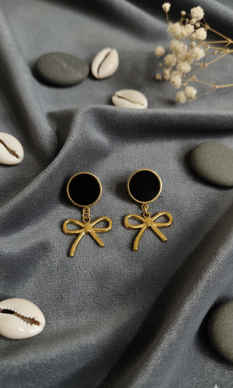 Golden Bow Drop Earrings