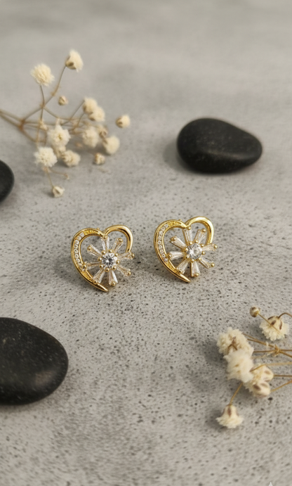 Golden Heart & Starburst Stud Earrings