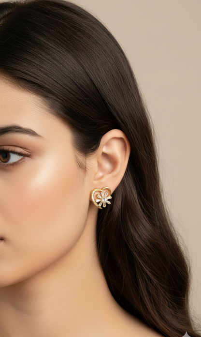 Golden Heart & Starburst Stud Earrings