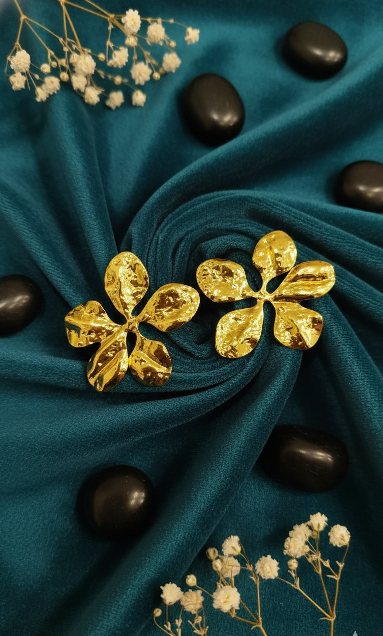 Textured Golden Floral Drop Earrings