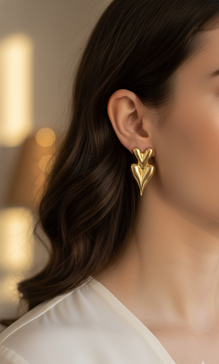 Double Heart Drop Earrings