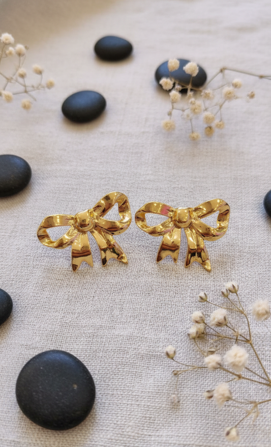 Golden Bow Stud Earrings