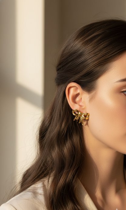 Golden Bow Stud Earrings
