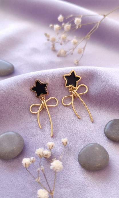 Dainty Star & Bow Drop Earrings