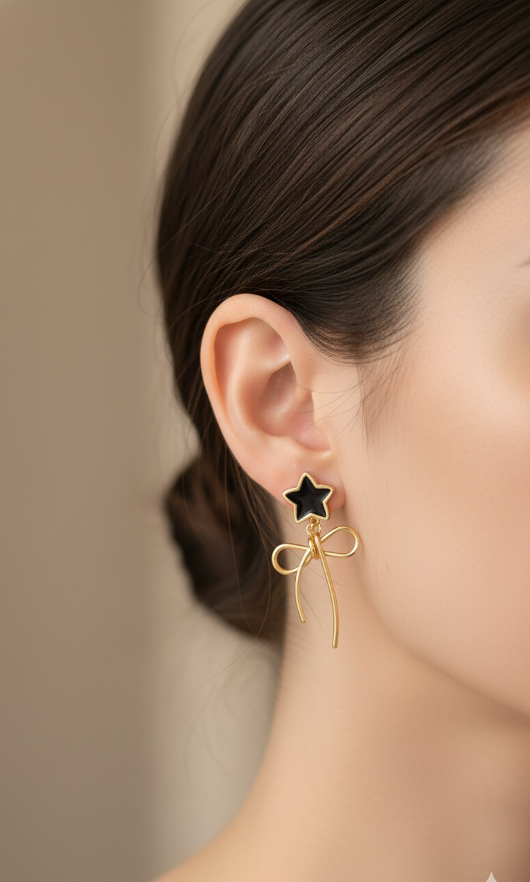 Dainty Star & Bow Drop Earrings
