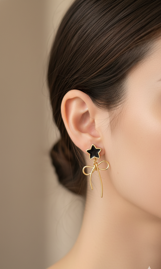 Dainty Star & Bow Drop Earrings