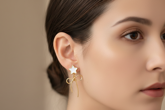 Dainty Star & Bow Drop Earrings