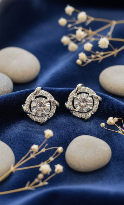 Silver Twisted Pave Stud Earrings