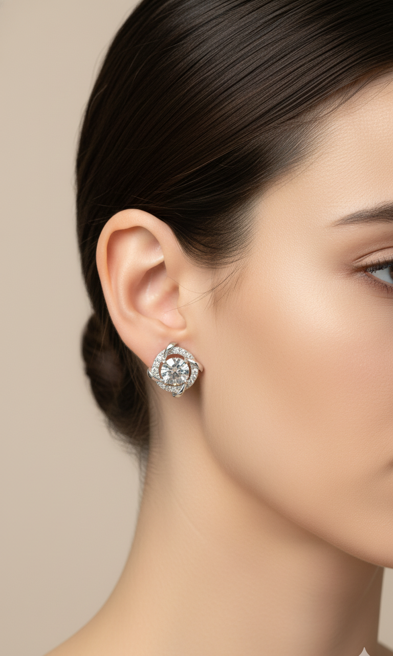 Silver Twisted Pave Stud Earrings