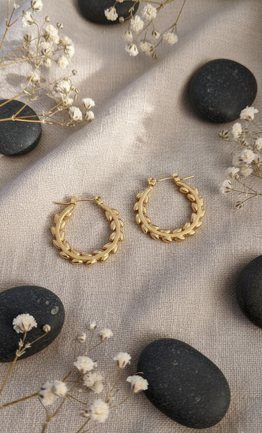 Golden Laurel Hoop Earrings