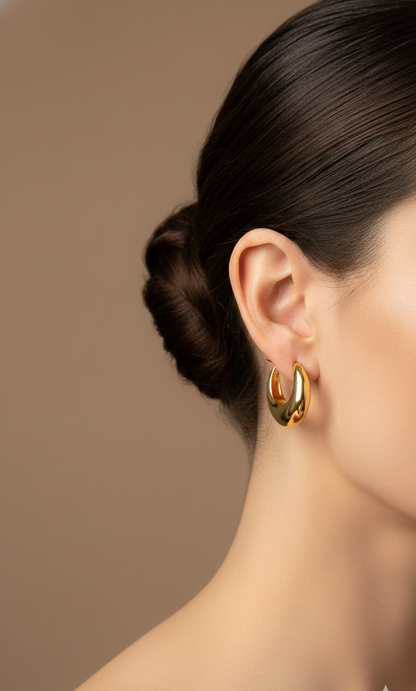 Polished Gold Crescent Hoop Earrings